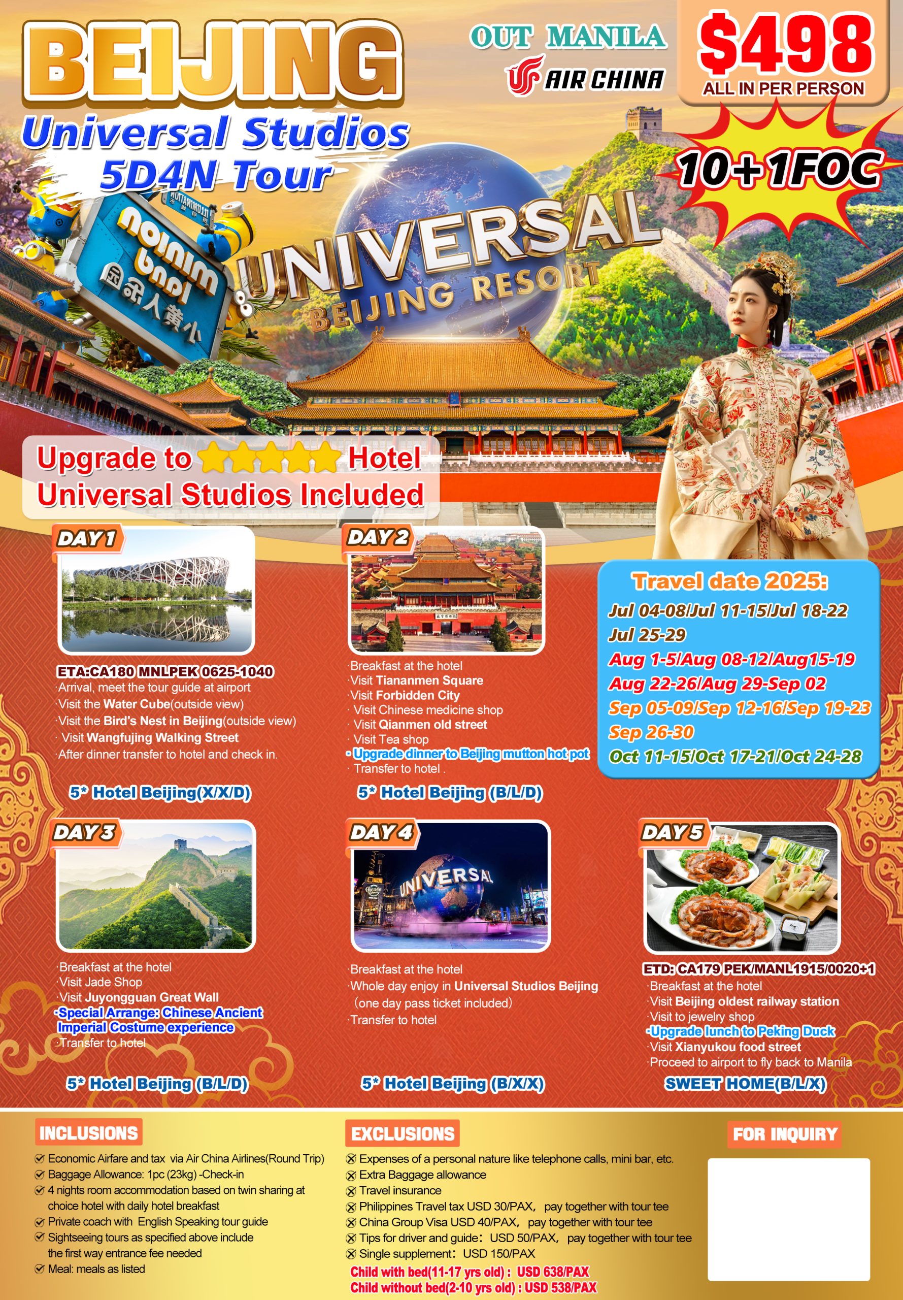 CA Jul-Oct Beijing Universal Studios 5D4N Tour