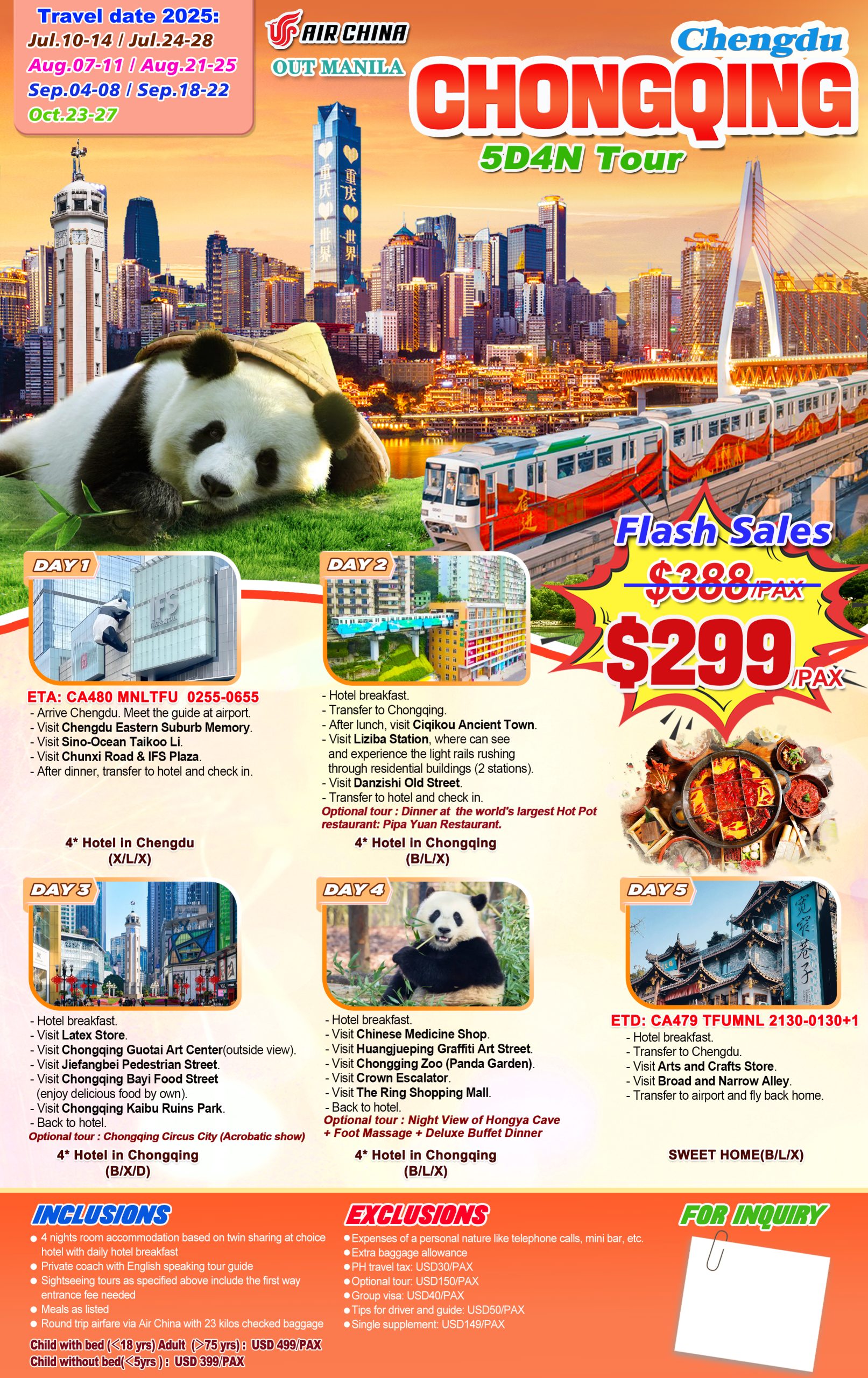 CHONGQING 5D4N TOUR，Jul-Oct 2025