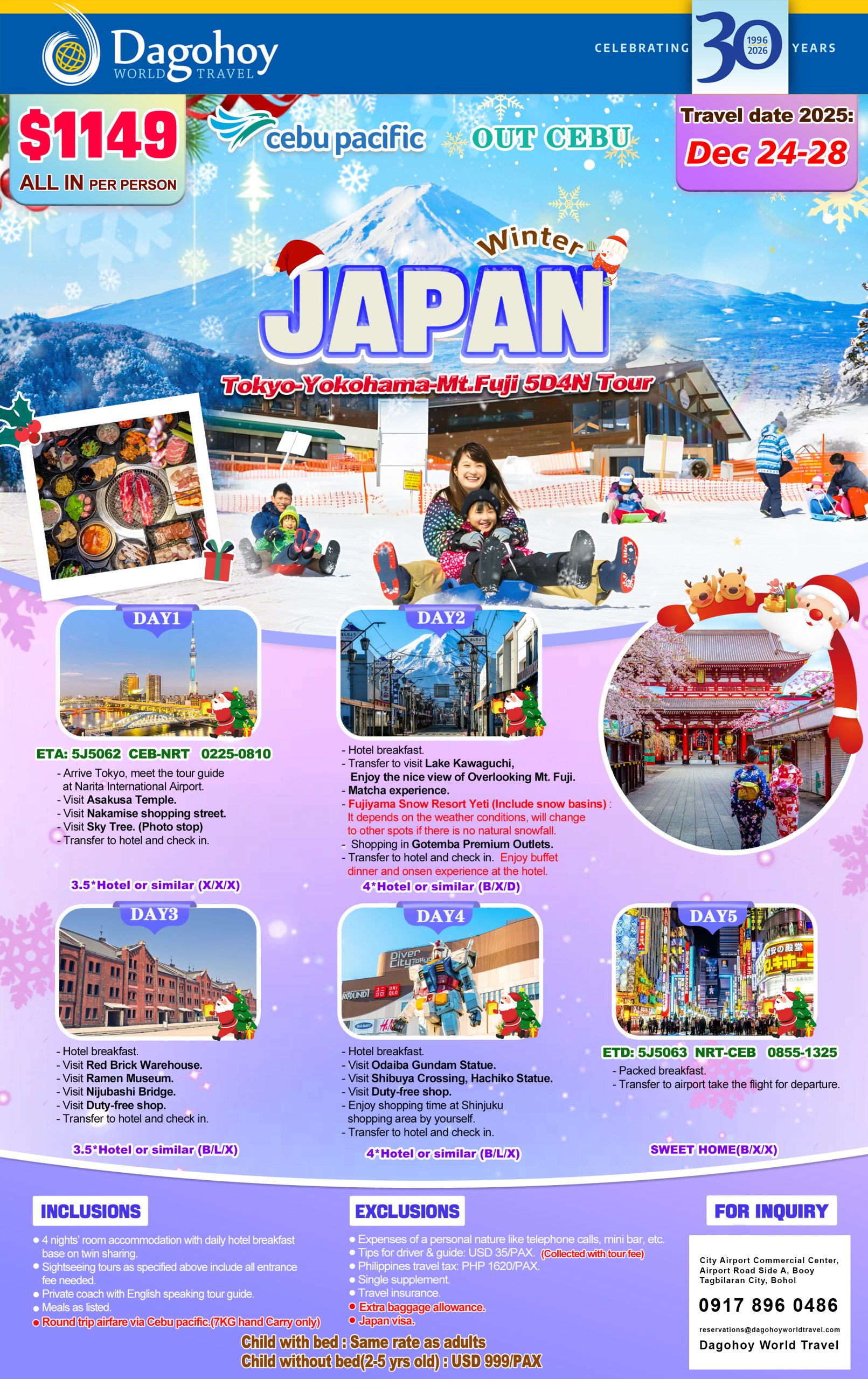 Out Cebu,Tokyo-Yokohama-Mt.Fuji 5D4N Tour(Dec winter)